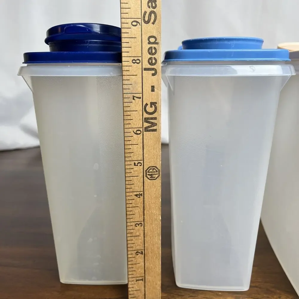 Three 12 Cup Vintage Tupperware Cereal Containers Blue & Cream Kitchen Organizer